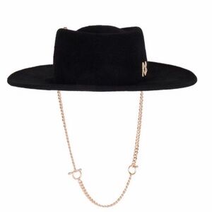 Elegant Black Wide-Brim Hat with Gold Accent